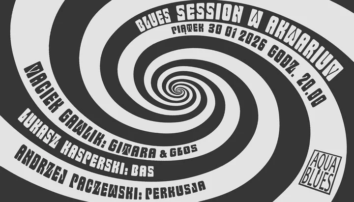 Grafika promocyjna wydarzenia Blues Session w Akwarium — jam bluesowy w Przemyślu