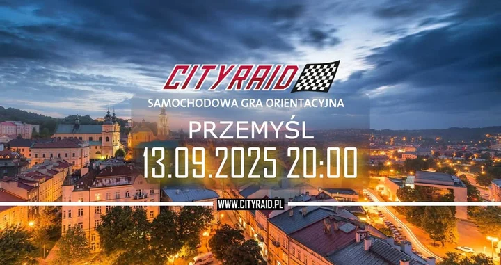 Obrazek przedstawia grafikę promocyjną wydarzenia Samochodowa gra orientacyjna CITYRAID w Przemyślu