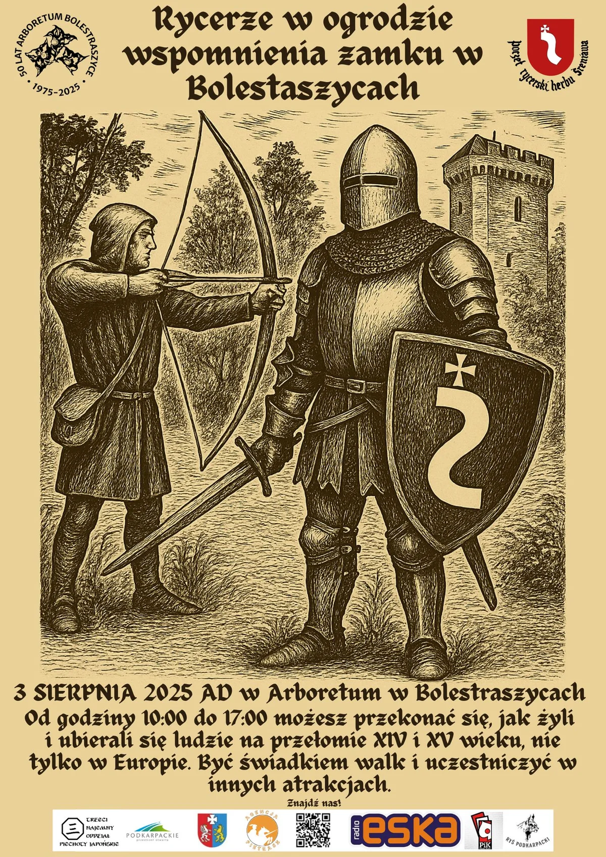 Grafika promocyjna wydarzenia Historyczne spotkanie rycerzy w Arboretum Bolestraszyce
