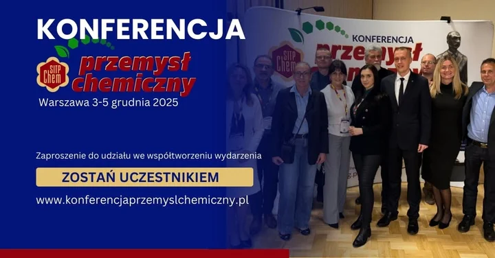Obrazek przedstawia grafikę promocyjną wydarzenia Konferencja branży chemicznej w Warszawie — program i informacje praktyczne