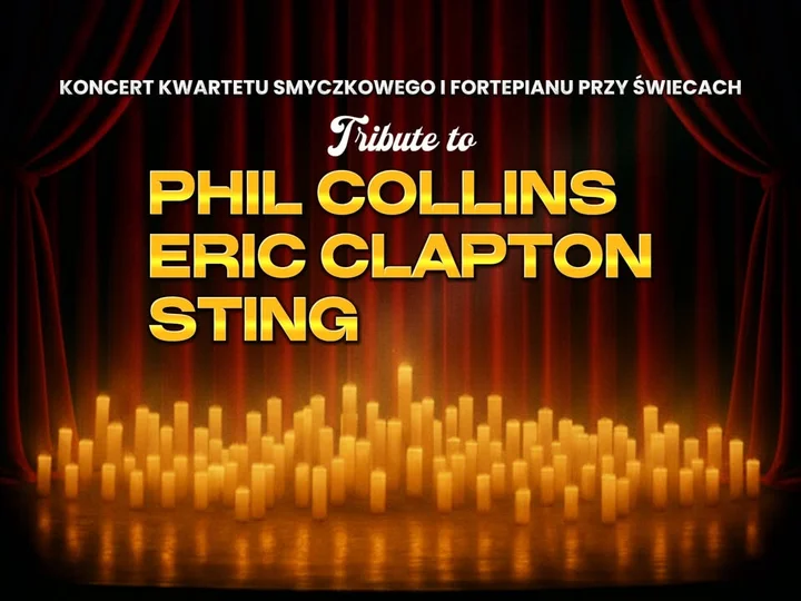 Grafika promocyjna wydarzenia Muzyka Erica Claptona, Stinga i Phila Collinsa — koncert w Przemyślu