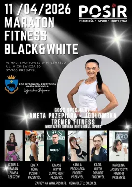 Grafika promocyjna wydarzenia Maraton Fitness BLACK&WHITE w Przemyślu — 11 kwietnia 2026
