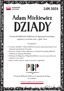 Grafika promocyjna wydarzenia Narodowe Czytanie „Dziadów” Adama Mickiewicza