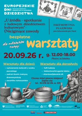 Grafika promocyjna wydarzenia U Źródła – spotkanie z ludowym dziedzictwem kulturowym – (Nie)ginące zawody