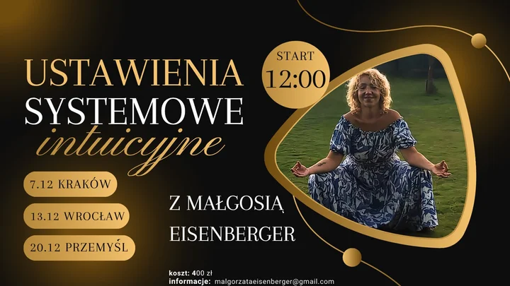 Grafika promocyjna wydarzenia Ustawienia intuicyjne — warsztaty harmonizujące (Kraków, Wrocław, Krasiczyn)