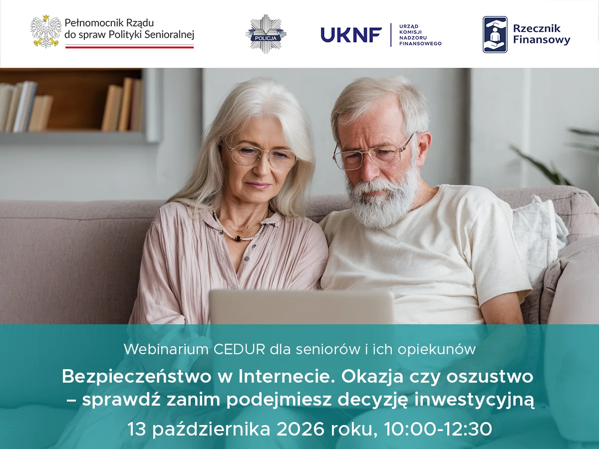 Grafika promocyjna wydarzenia Webinarium CEDUR o bezpieczeństwie inwestycji w internecie