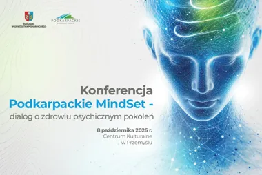 Plakat promujący konferencję „Podkarpackie MindSet – dialog o zdrowiu psychicznym pokoleń” organizowaną 8 października 2026 roku w Centrum Kulturalnym w Przemyś