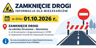Droga z Gruszowej do Aksmanic zostanie zamknięta